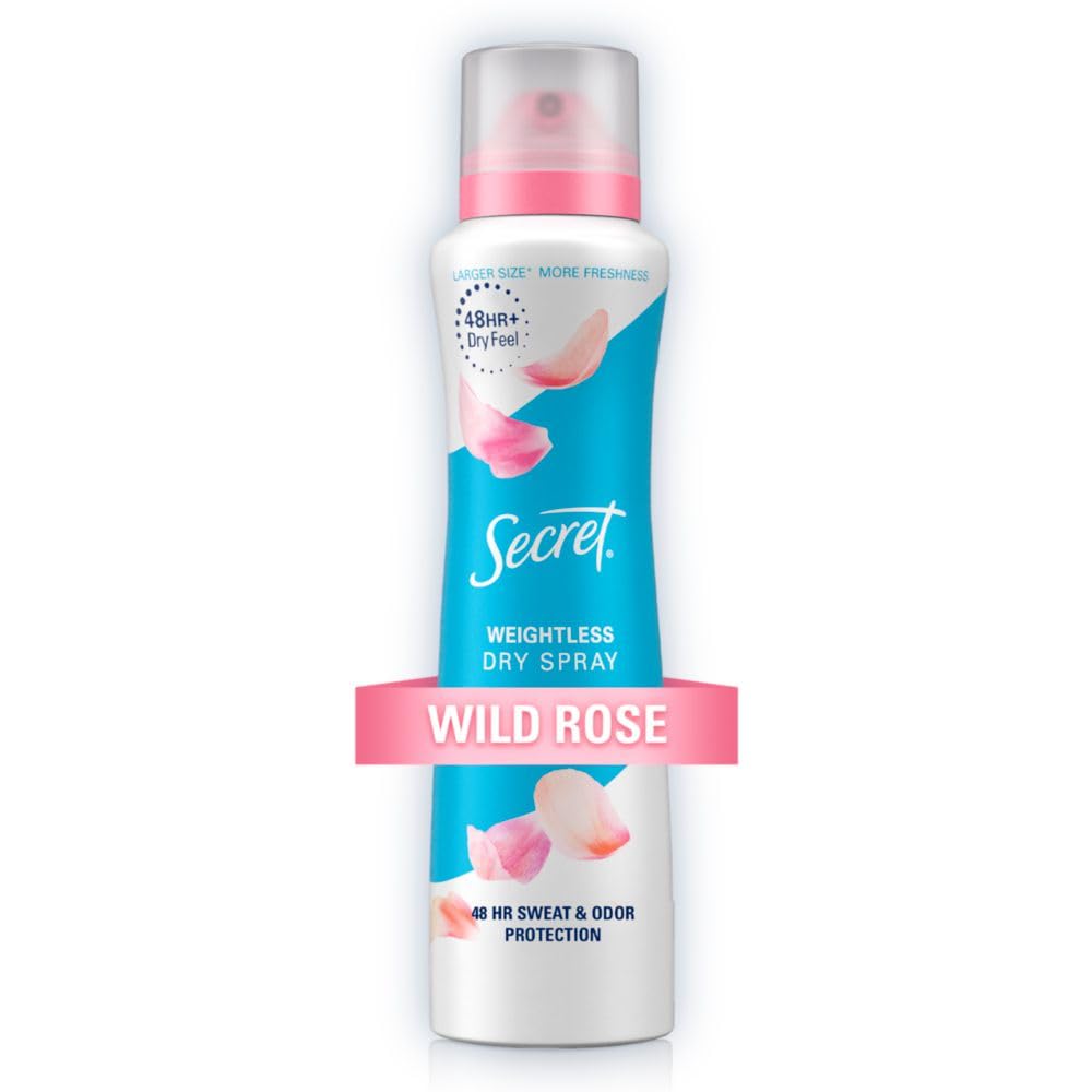 Secret Dry Spray bouteille légère offrant 48h de protection et neutralisation des odeurs.