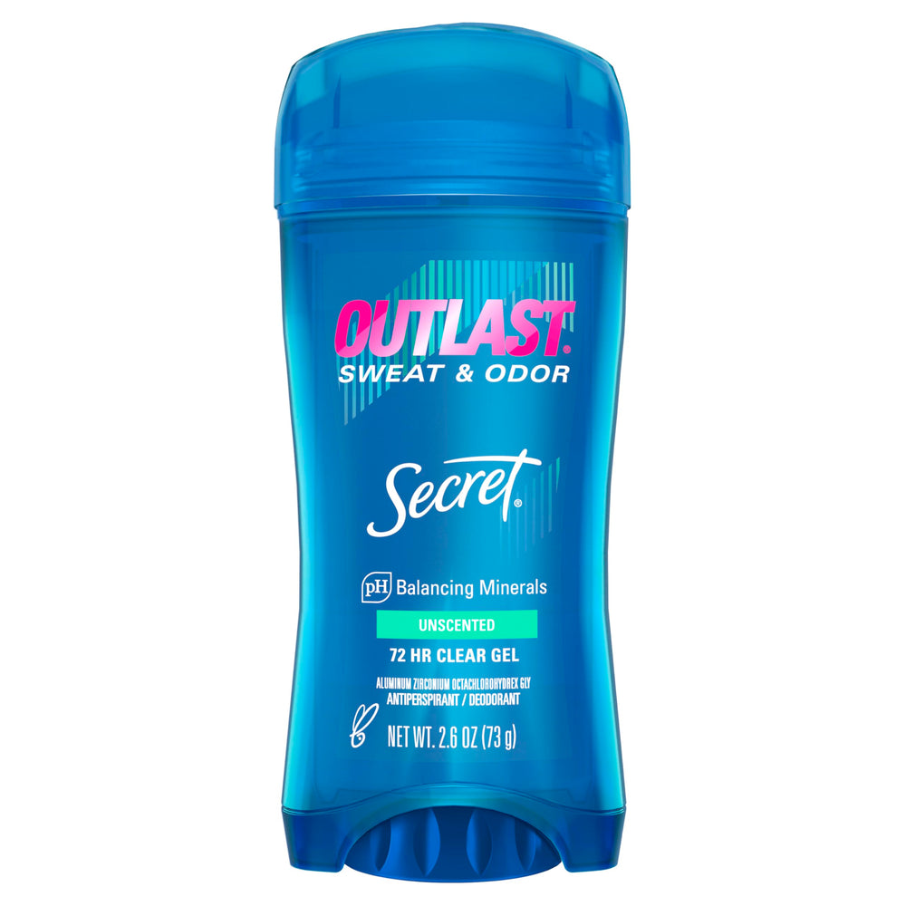Secret Outlast – bouteille transparente montrant le gel clair pour une protection durable.