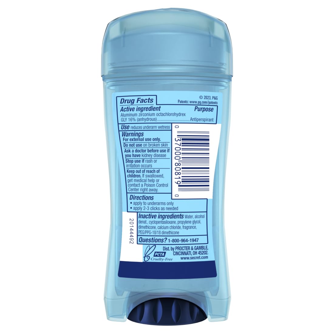Secret Outlast Gel Clair – application sèche sans résidu.
