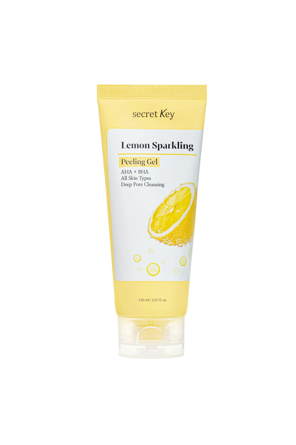 Secret Key Gel exfoliant citron pétillant dans une bouteille pour peau rafraîchie.