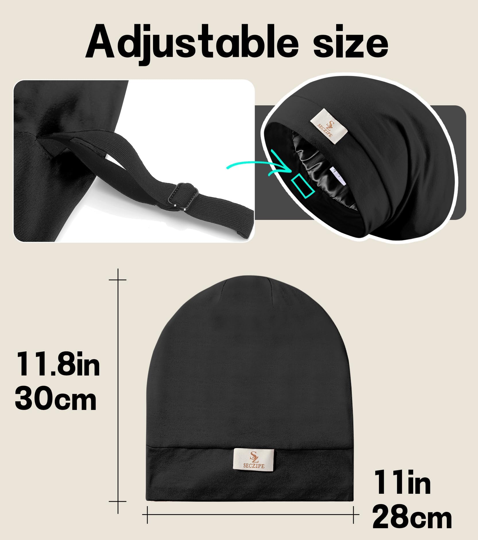 SECZIPE bonnet satin design noir chic pour femmes et hommes