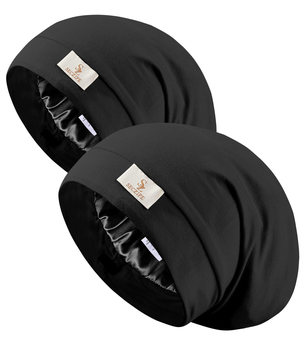 SECZIPE bonnet satin dormeur noir protège les cheveux pendant le sommeil