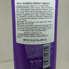Sedal Liso Perfecto Shampoo 340 ml — ambiance salle de bains, résultat lisse en usage quotidien.