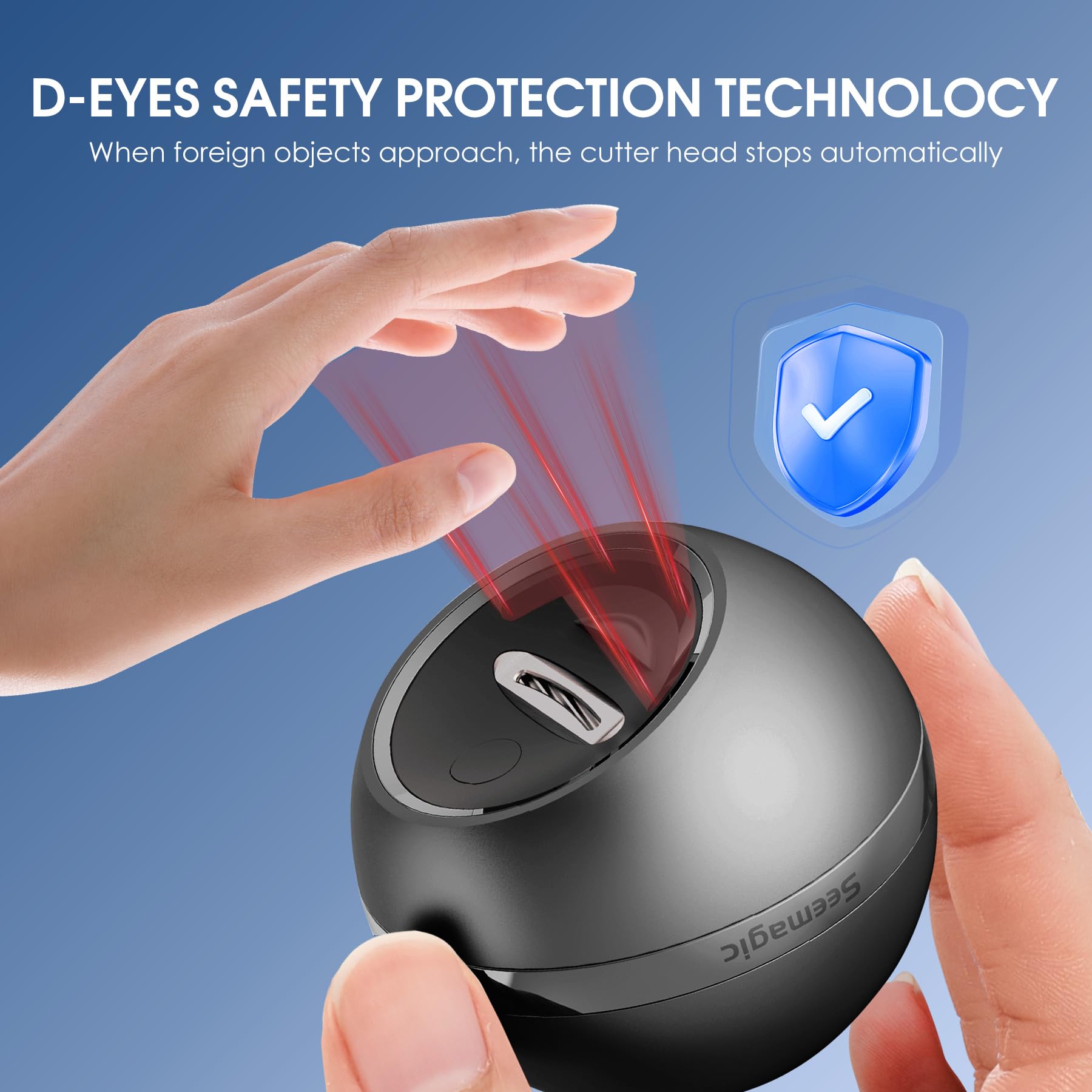 Seemagic coupe-ongles rechargeable avec port USB-C, pratique en déplacement.