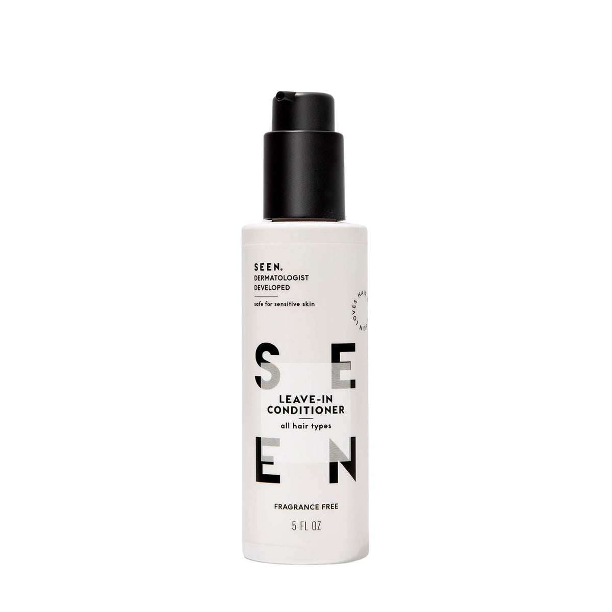 SEEN après-soin sans parfum sur bouteille démontrant démêlage doux et hydratation légère.
