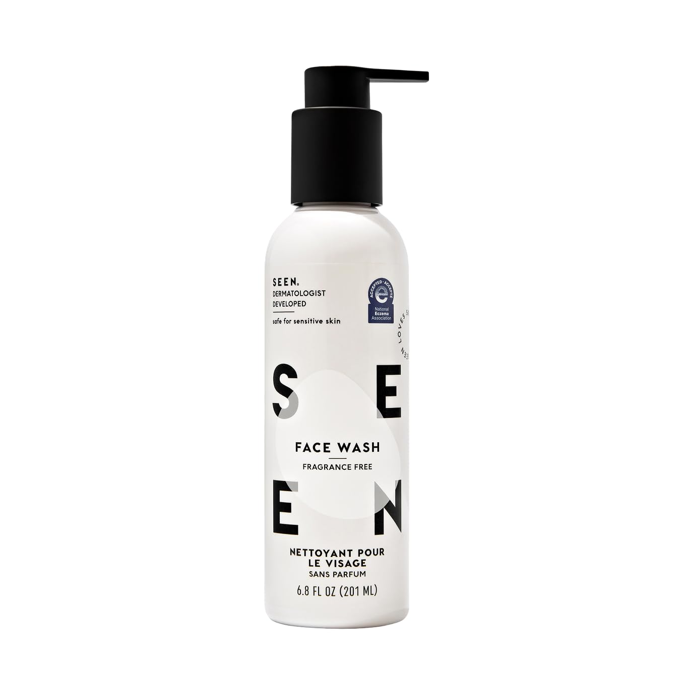 SEEN Lave-visage sans parfum, bouteille, nettoie en douceur sans agresser la peau.
