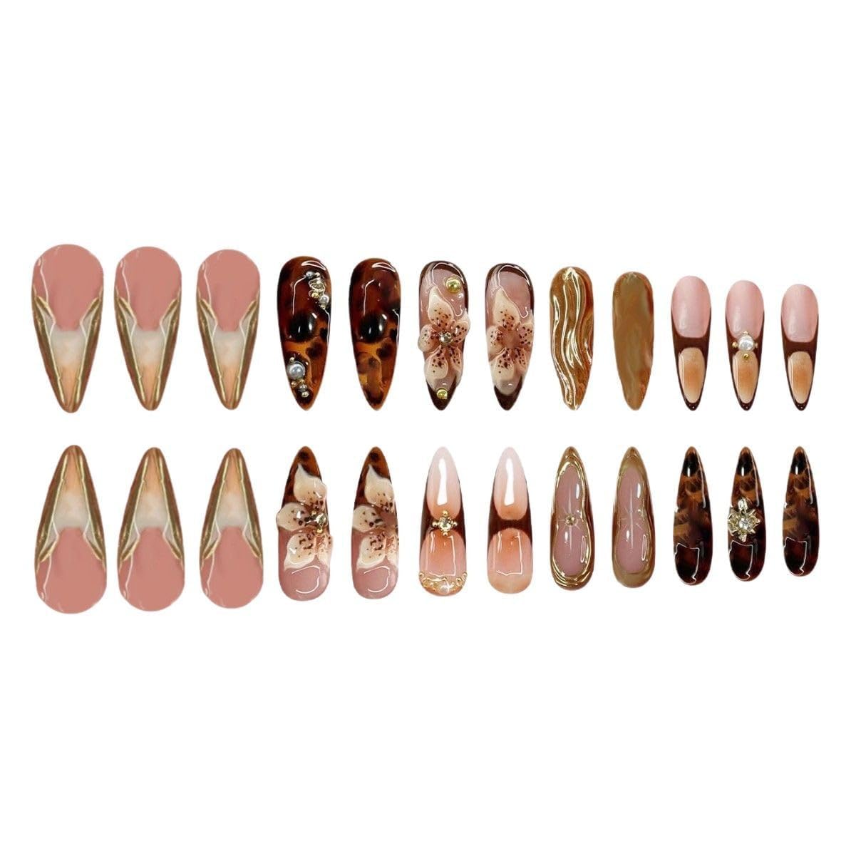 Ongles SEENEEY amande brun design élégant et ajustement parfait
