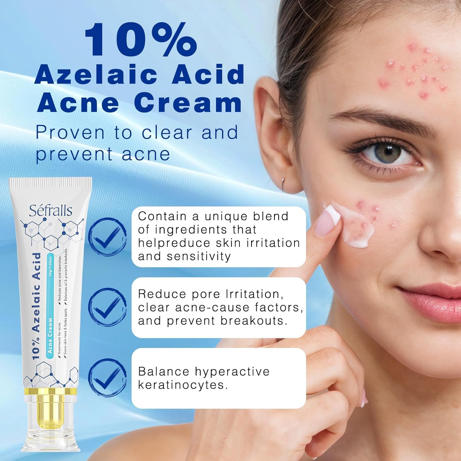 Sefralls acide azélaïque 10% – lot de deux tubes 30 ml, traitement simple
