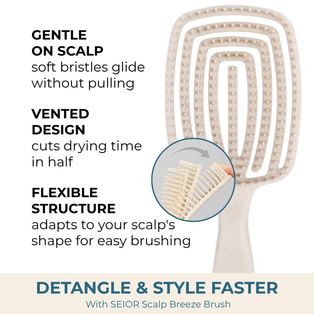 SEIOR brosse-demetage-cheveux-cuir-chevelu-massage, idéal pour détendre le cuir chevelu.