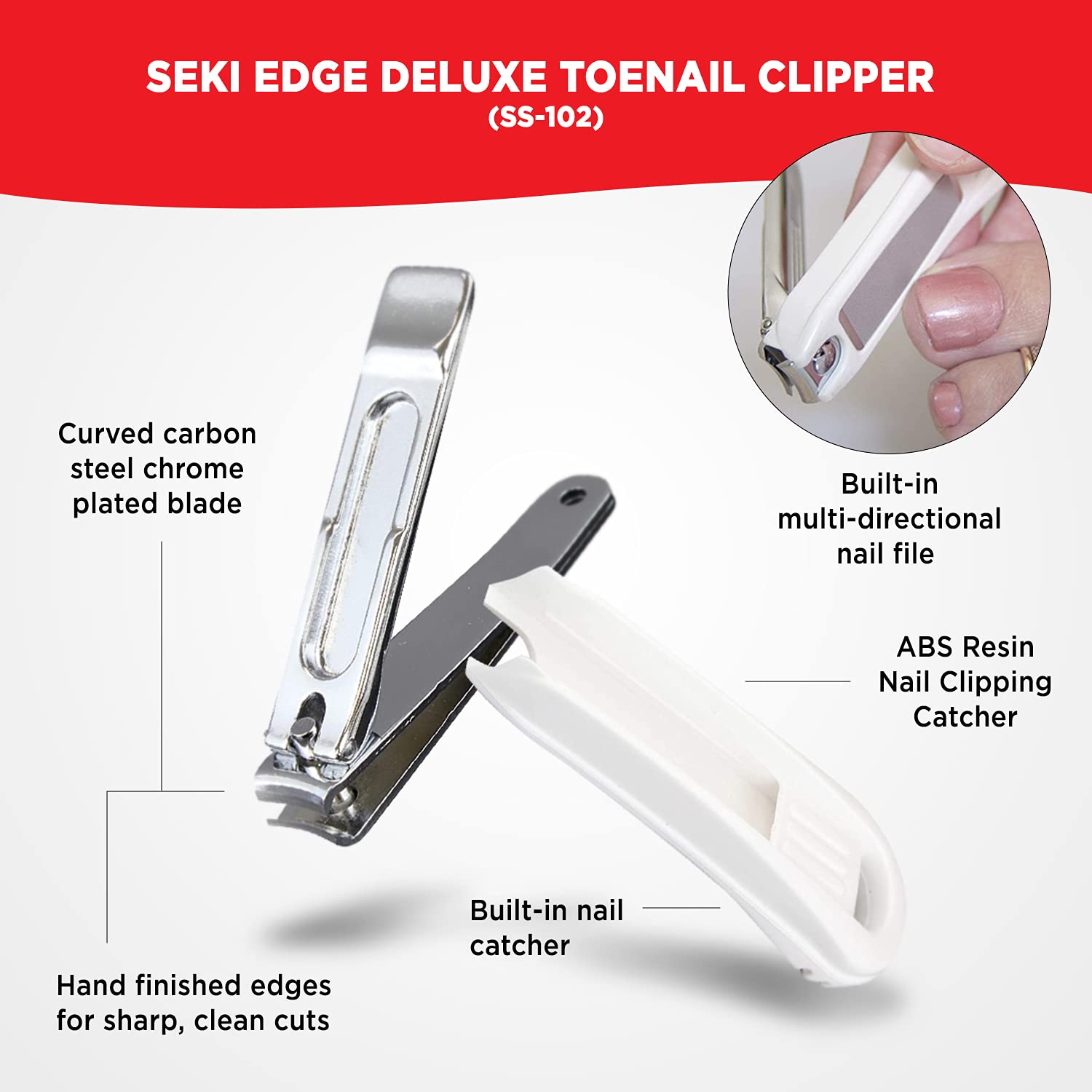SEKI EDGE SS-102 Deluxe: bac de collecte et lime inox pour un nettoyage facile.