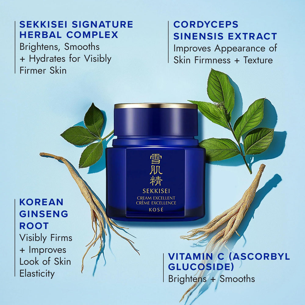 SEKKISEI Crème Excellent - texture légère s'applique facilement pour un éclat subtil.