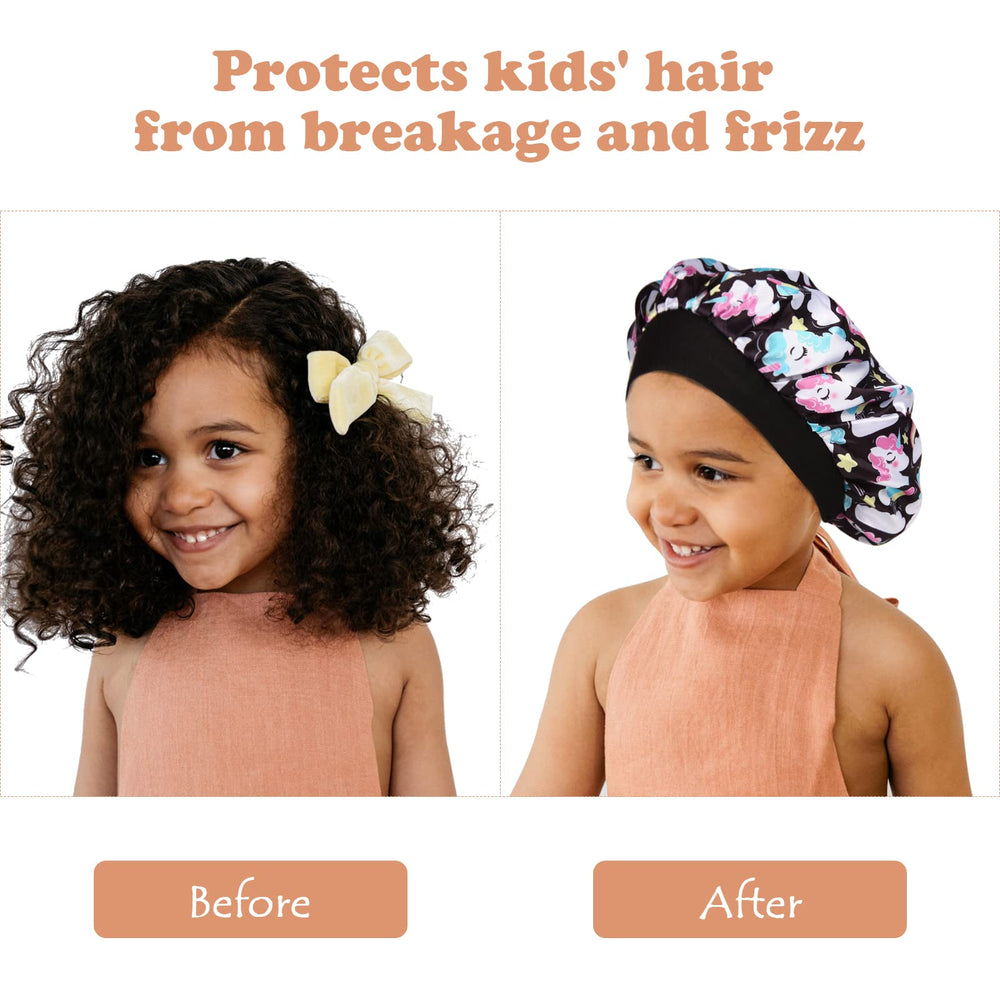 Bonnet Selalu satin violet pour fille, adapté aux cheveux bouclés.