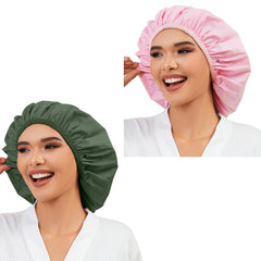 Bonnet-douche Selalu rose et vert, ensemble, protection elegante des cheveux.