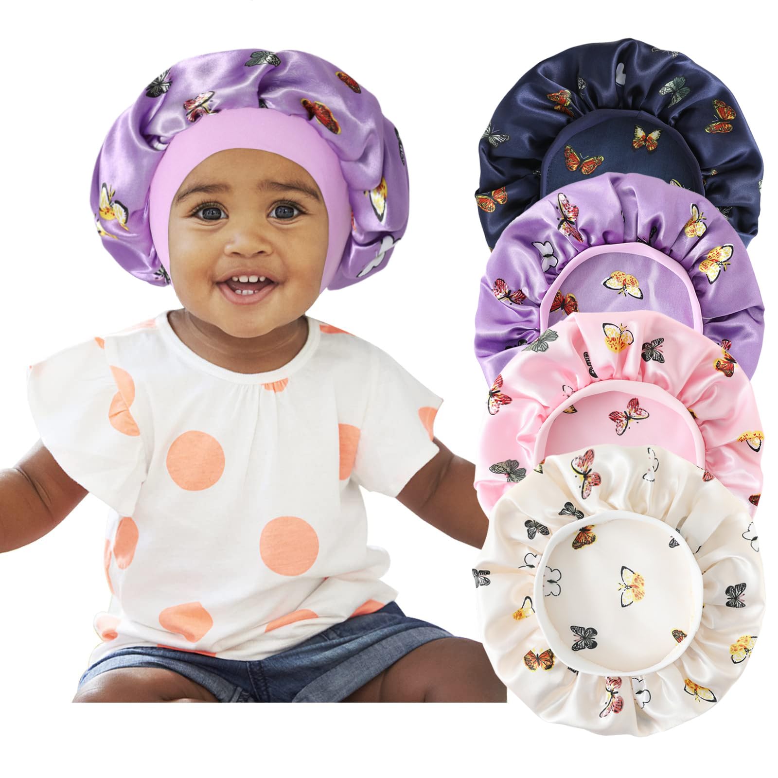 Bonnet Selalu en satin papillon, ensemble de 4, protège les cheveux enfants