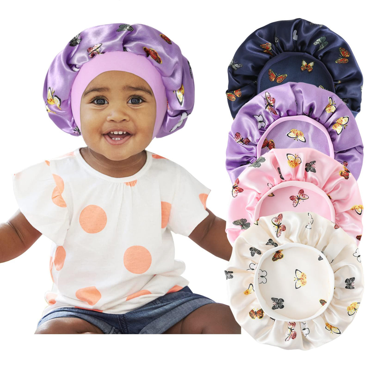 Bonnet Selalu en satin papillon, ensemble de 4, protège les cheveux enfants
