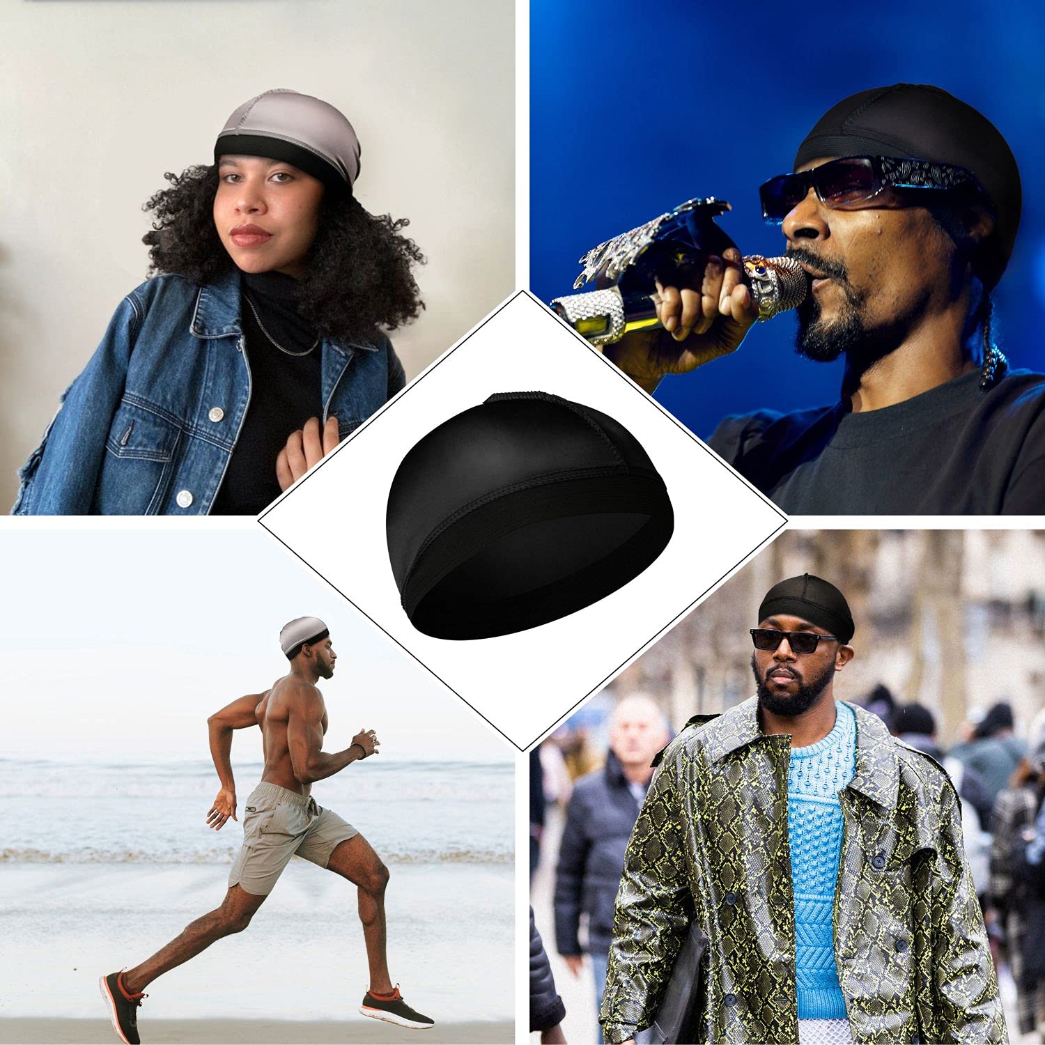 Selalu bonnet en soie noir, arrière: bande élastique large sans traces.