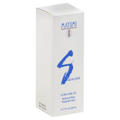 Mayumi huile squalane ultra-fine dans flacon, hydratation légère et absorption rapide.