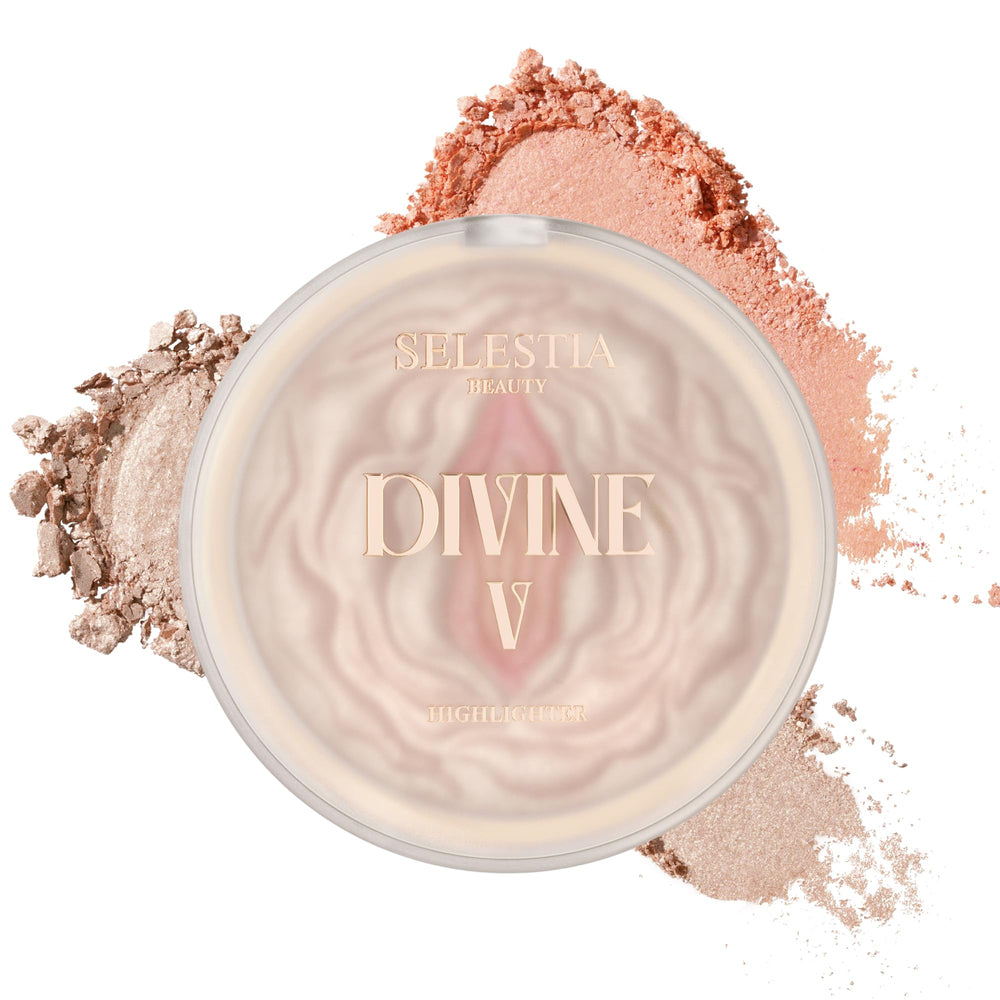 SELESTIA BEAUTY poudre illuminateur Divine V application fluide pour un éclat naturel.