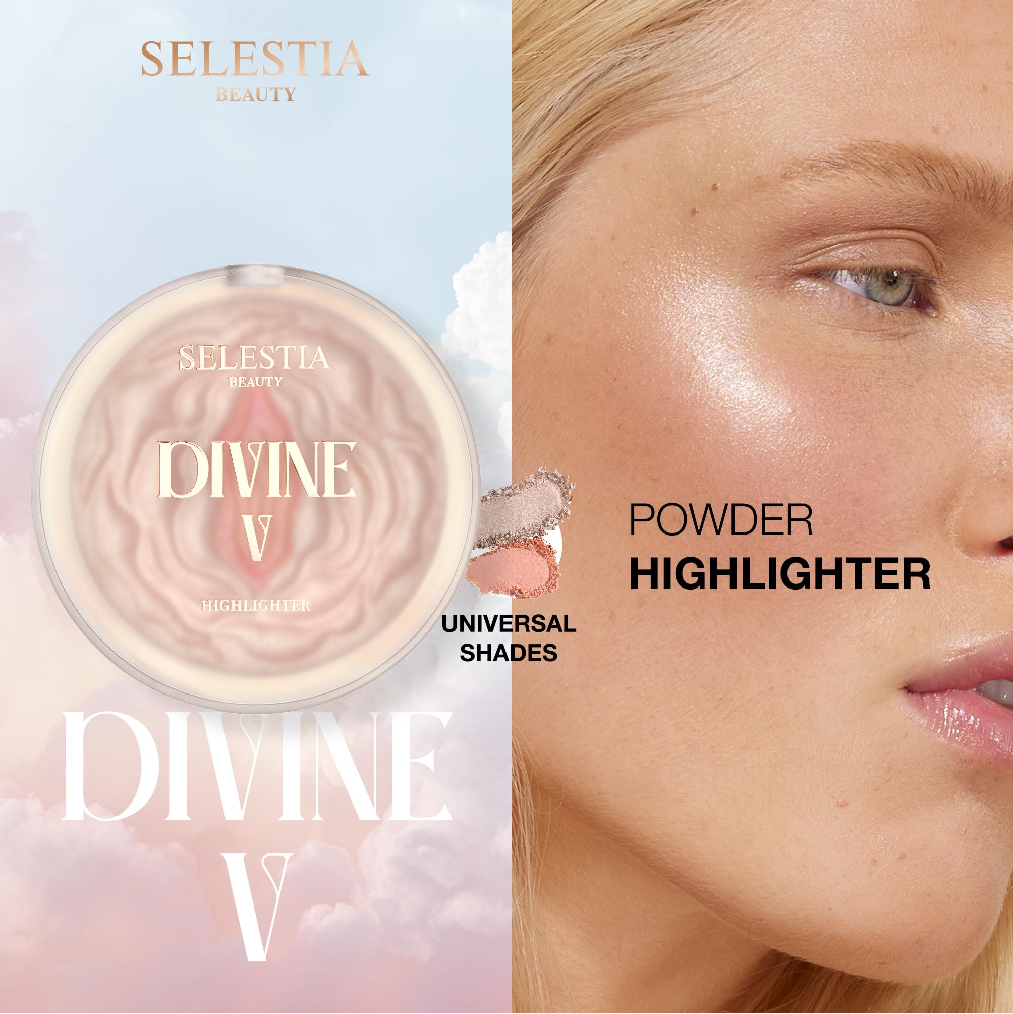 SELESTIA BEAUTY Divine V poudre ultra-fin etalage facile pour un reflet discret.