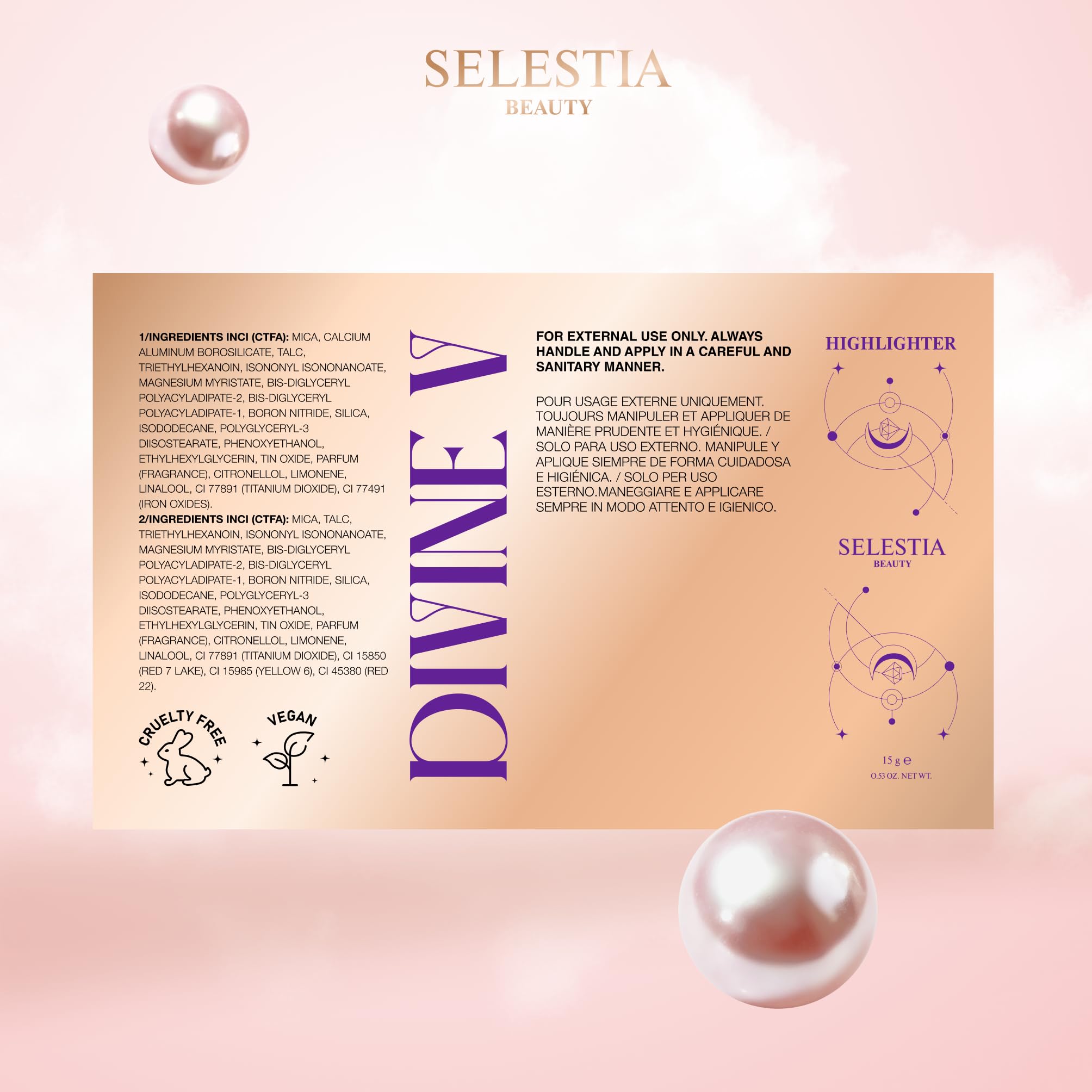 SELESTIA BEAUTY Divine V fini lumineux sur les points saillants du visage.