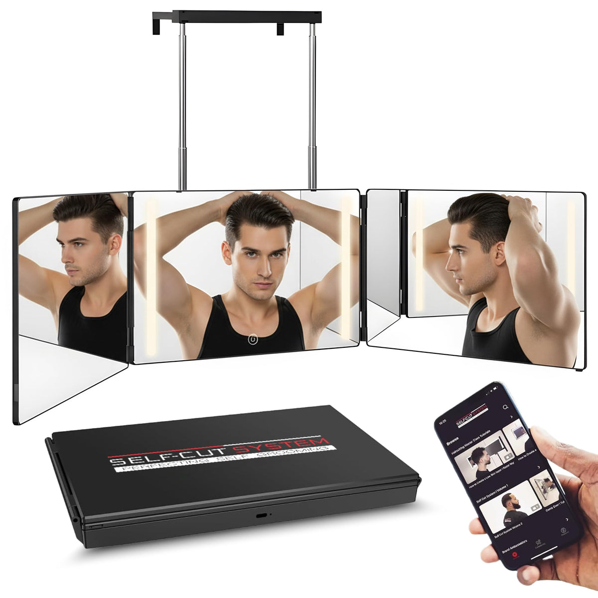 Self-Cut System : miroir triple en avant offrant vue 360° facilitant l’ajustement.