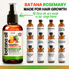 SELFWISE Batana Oil – ingrédients naturels romarin et ricin pour nourrir les cheveux.