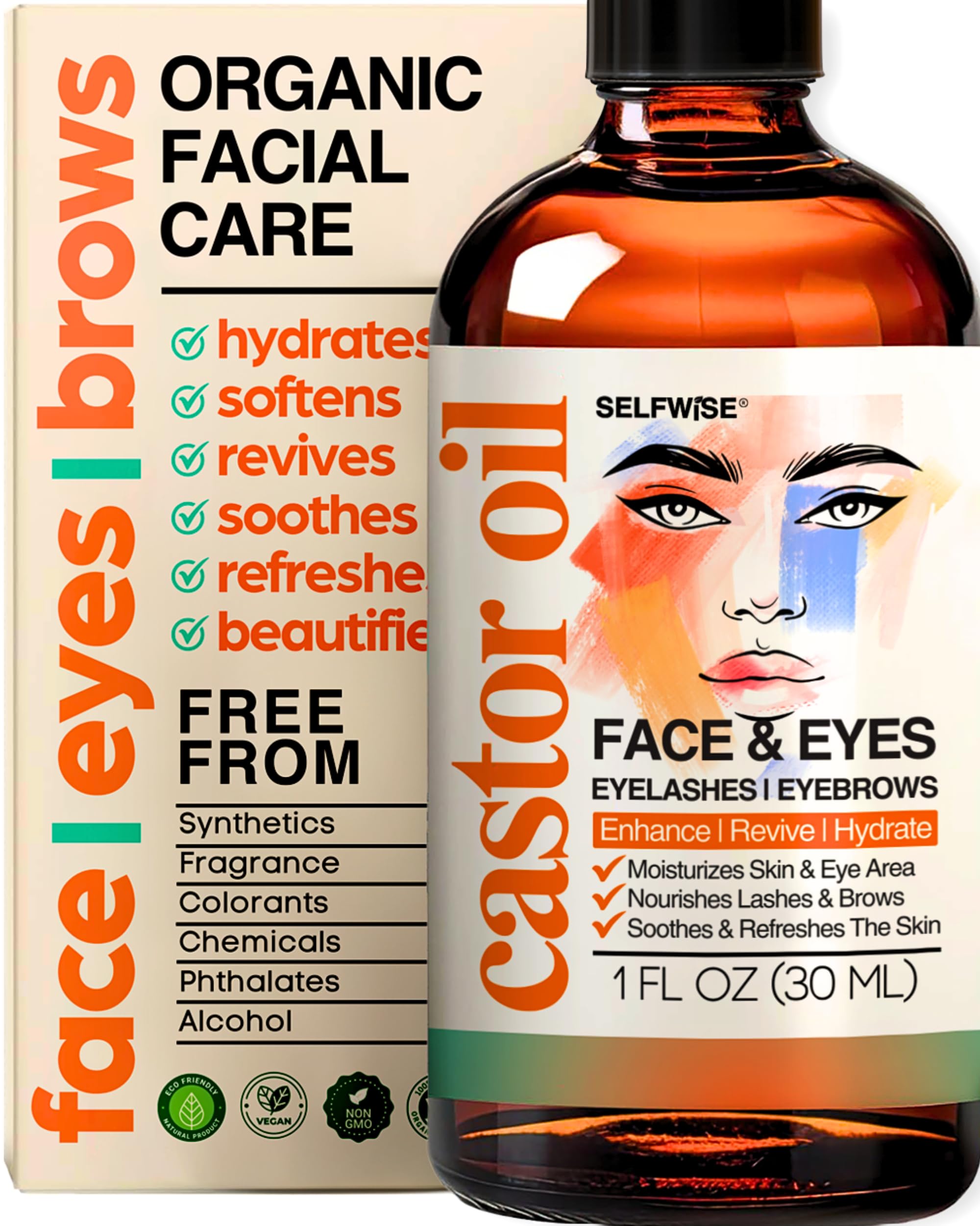 SELFWISE huile ricin bio visage - bouteille pratique pour hydratation quotidienne
