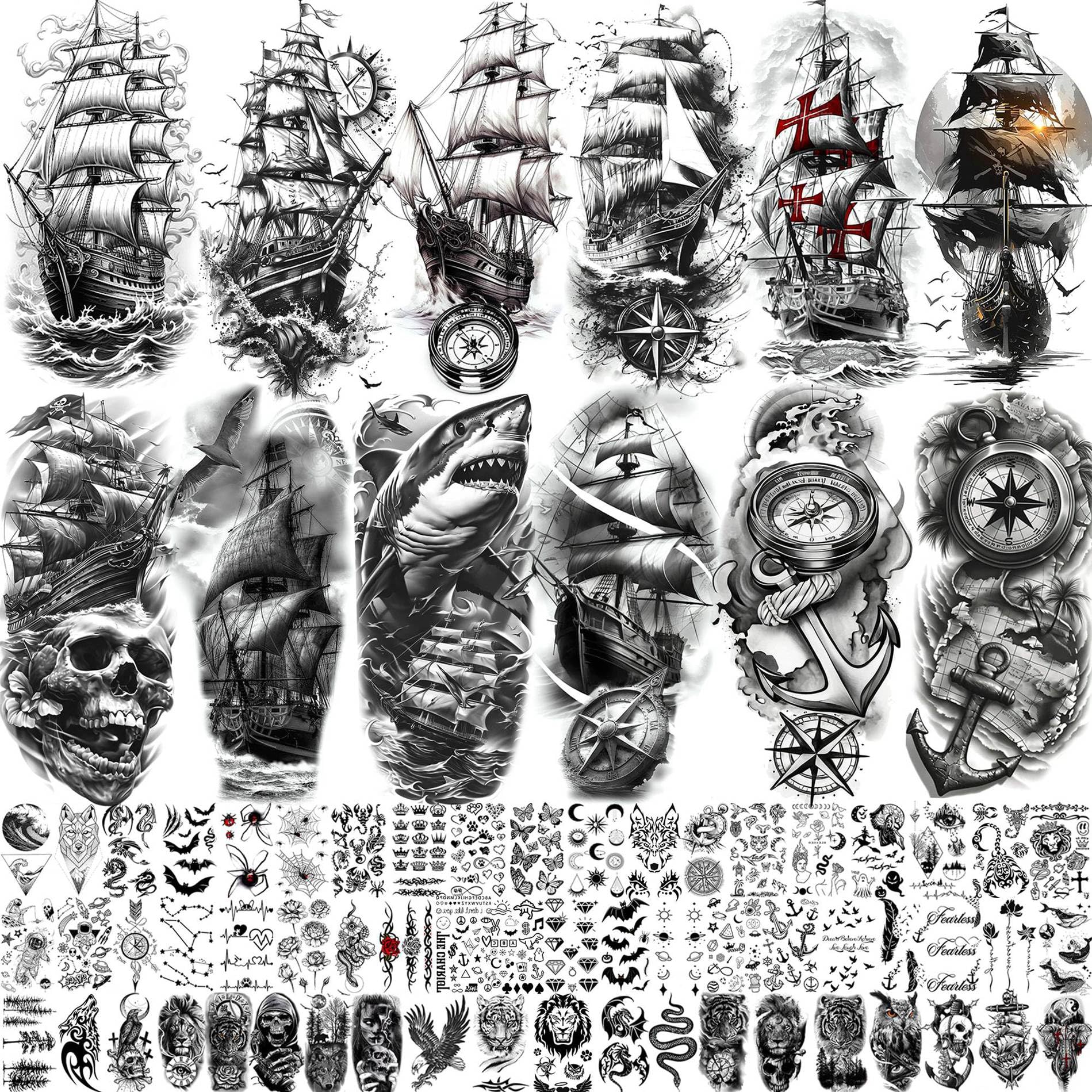 Tatouage temporaire SELIDODO navire pirate et compas pour un style marin.