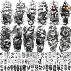 Tatouage temporaire SELIDODO navire pirate et compas pour un style marin.