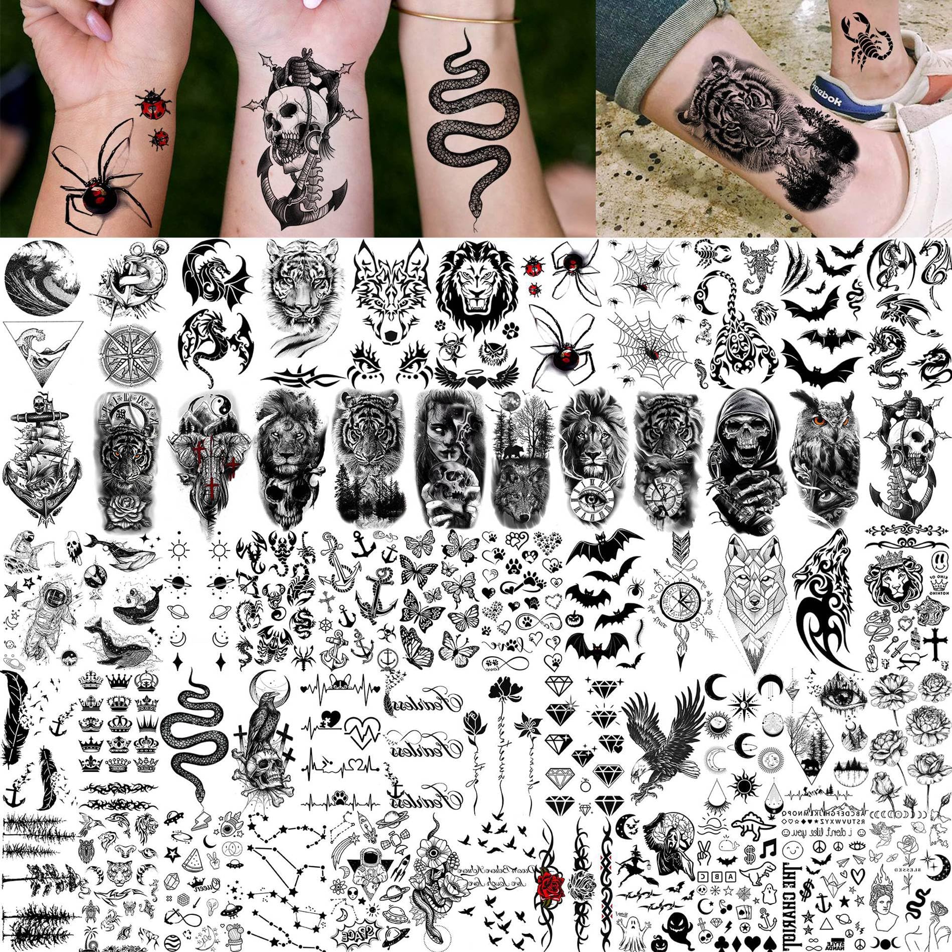 Tatouage temporaire SELIDODO requin mer océan, effet réaliste.