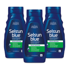 Shampoing anti-pelliculaire Selsun Blue avec aloès, hydratation du cuir chevelu.