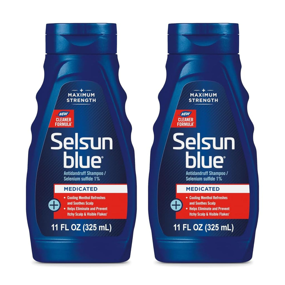 Selsun Blue: pack de deux bouteilles, solution anti-pelliculaire prête à l’emploi.