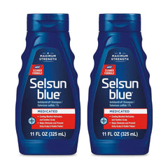 Selsun Blue: pack de deux bouteilles, solution anti-pelliculaire prête à l’emploi.