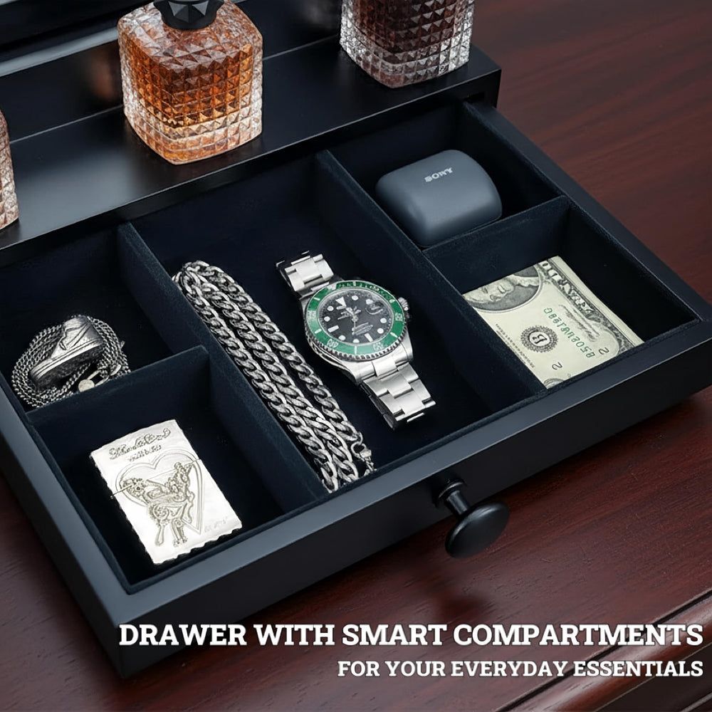 SeLuM Rangement bijoux bois noir, protege montres et bagues
