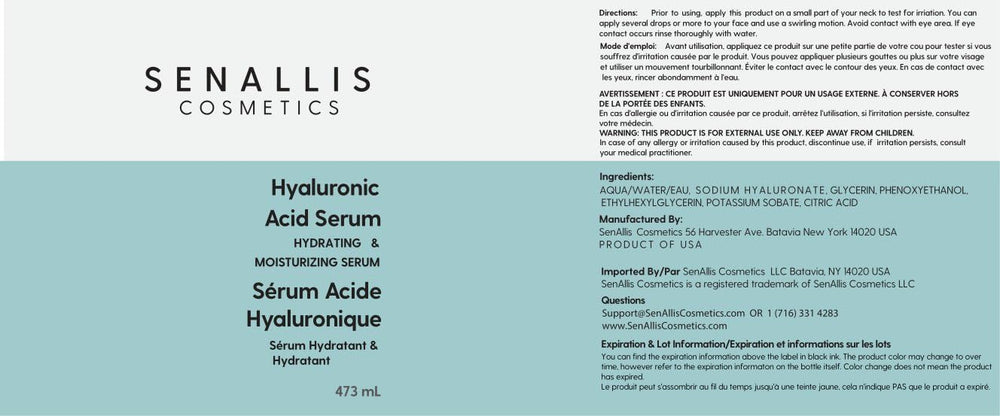 SenAllis Cosmetics routine quotidienne: sérum hydratant hyaluronique prêt à l'emploi.