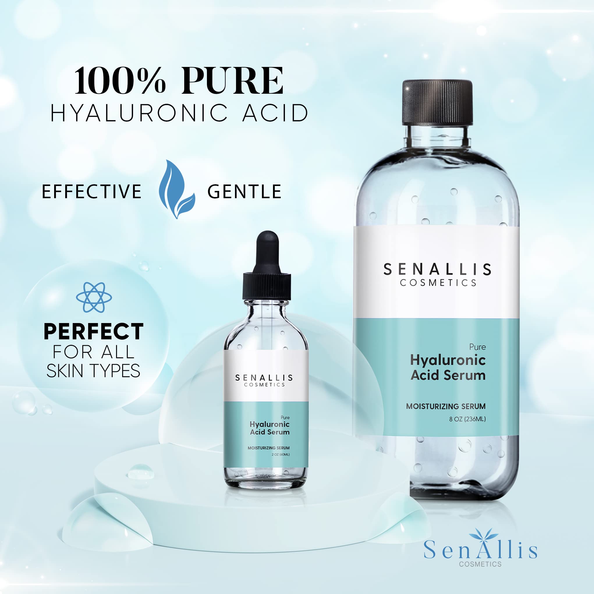 Sérum SenAllis Acide Hyaluronique, bouteille 60 ml, format pratique en déplacement