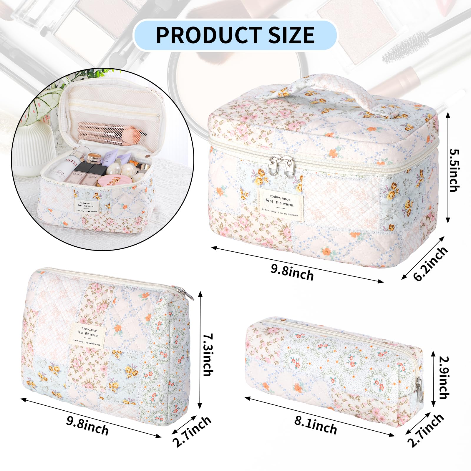 Senbowe sac maquillage floral format moyen, parfait pour les essentiels quotidiens.