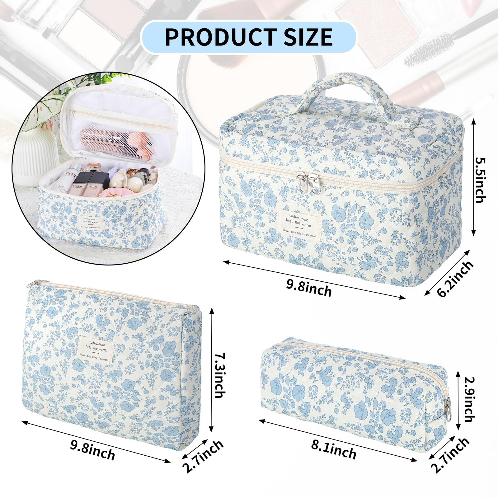 Senbowe sac maquillage floral moyen, idéal pour voyage compact.