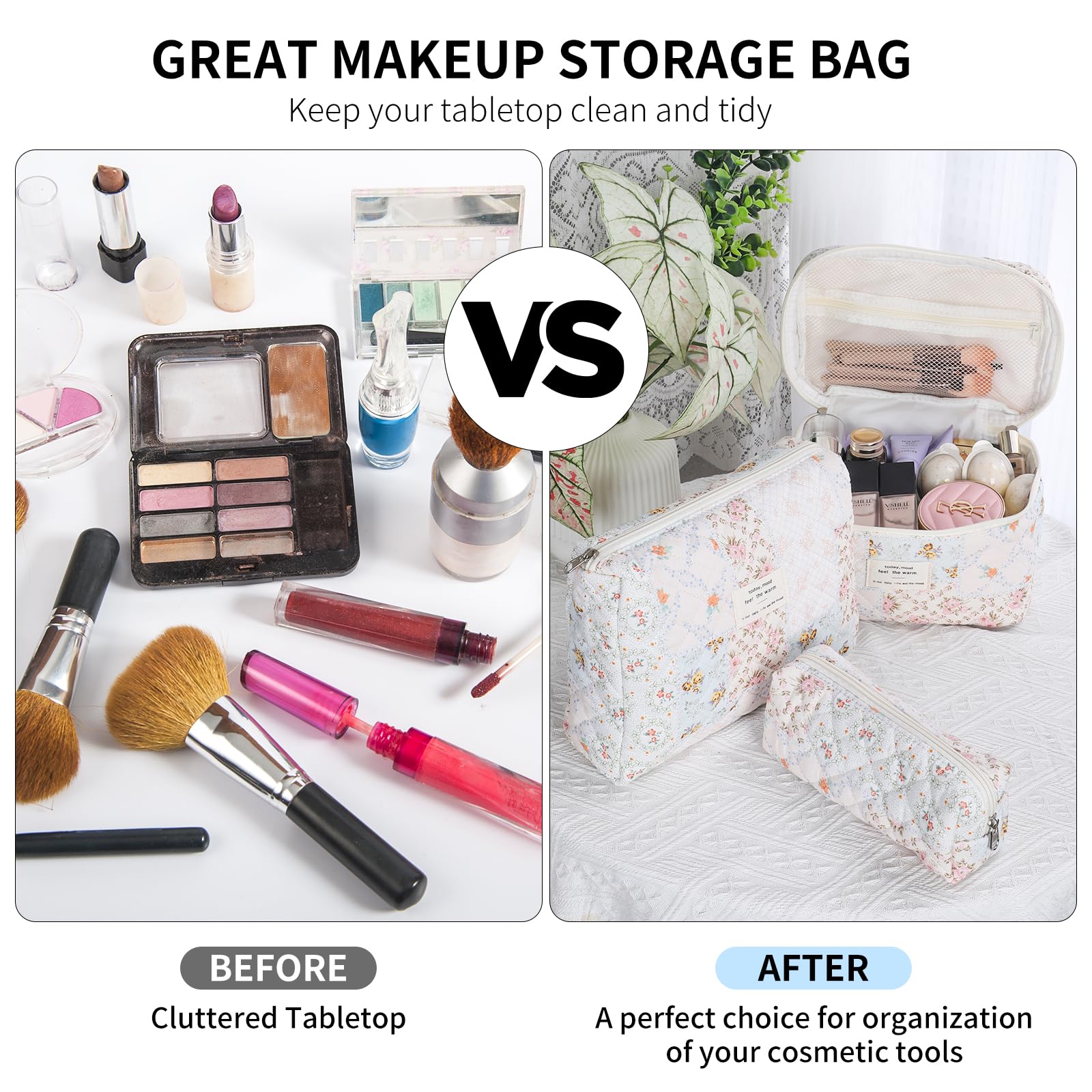 Senbowe sac maquillage floral quilt coton, toucher doux et nettoyage facile.