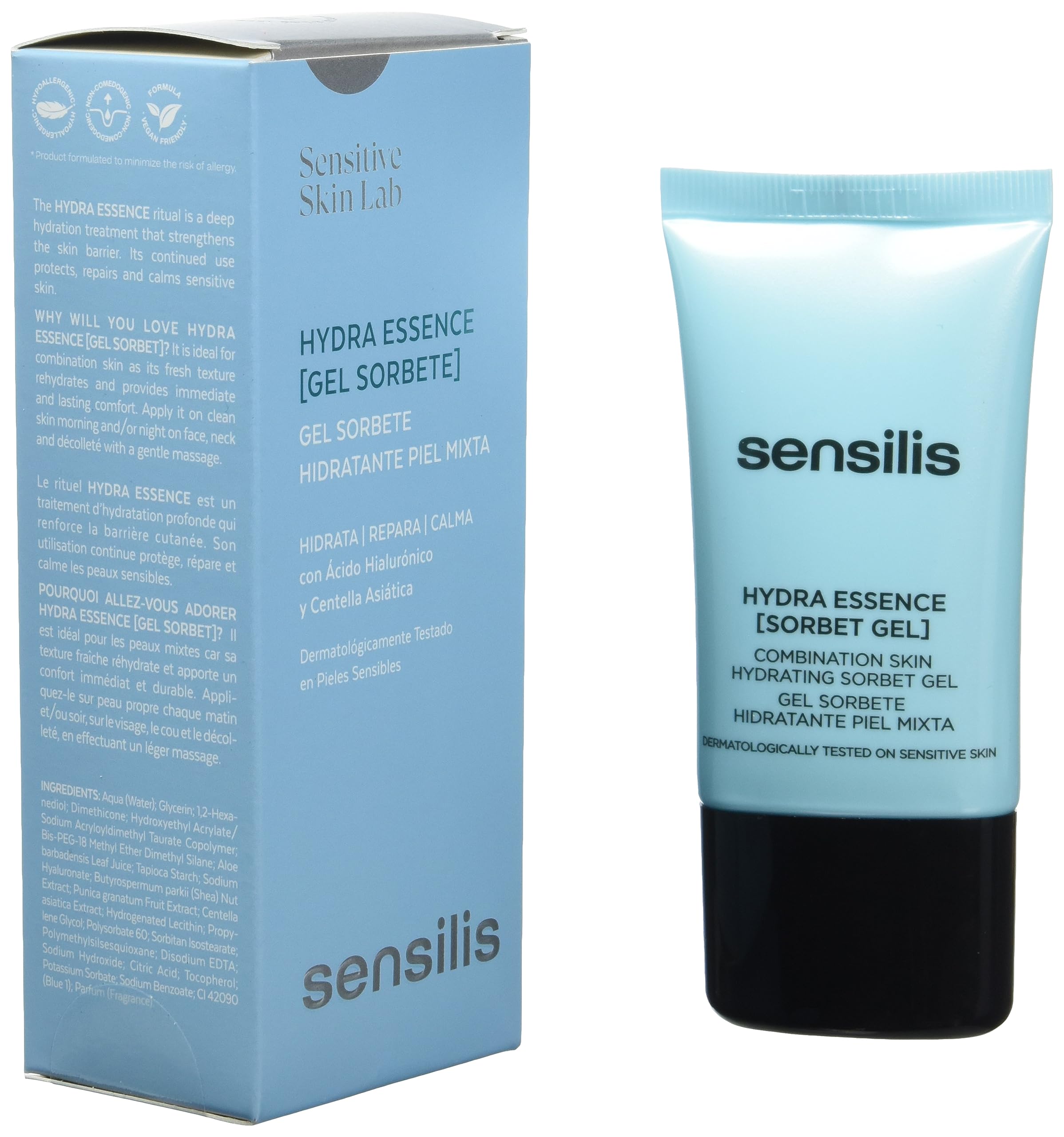 Emballage Sensilis hypoallergénique et adapté aux peaux sensibles.