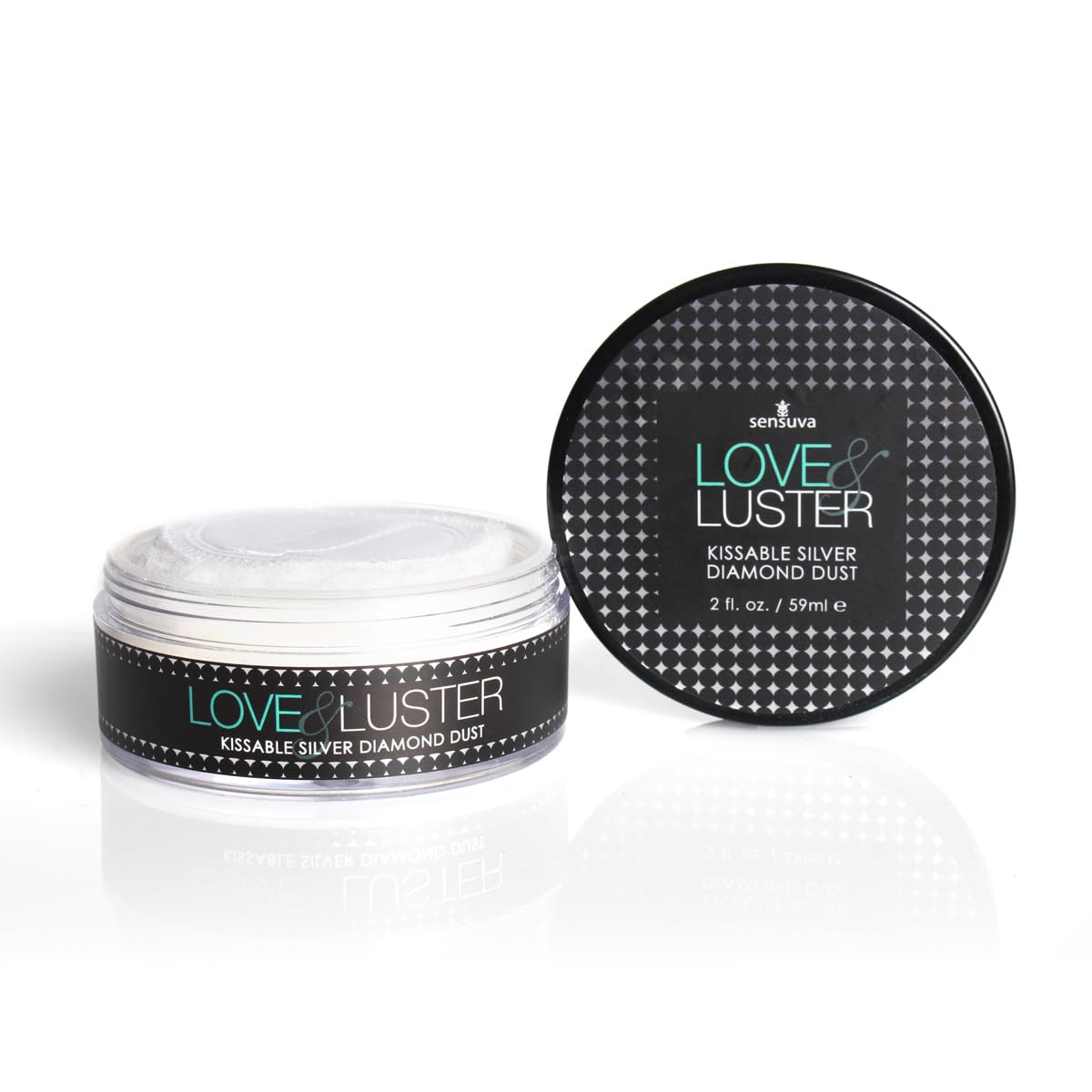 Sensuva Love & Luster Diamond Dust avec applicateur-pouf pour brillance légère.