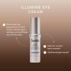 Senté Illumine Crème Yeux—pompe pratique pour doser sans gaspiller.