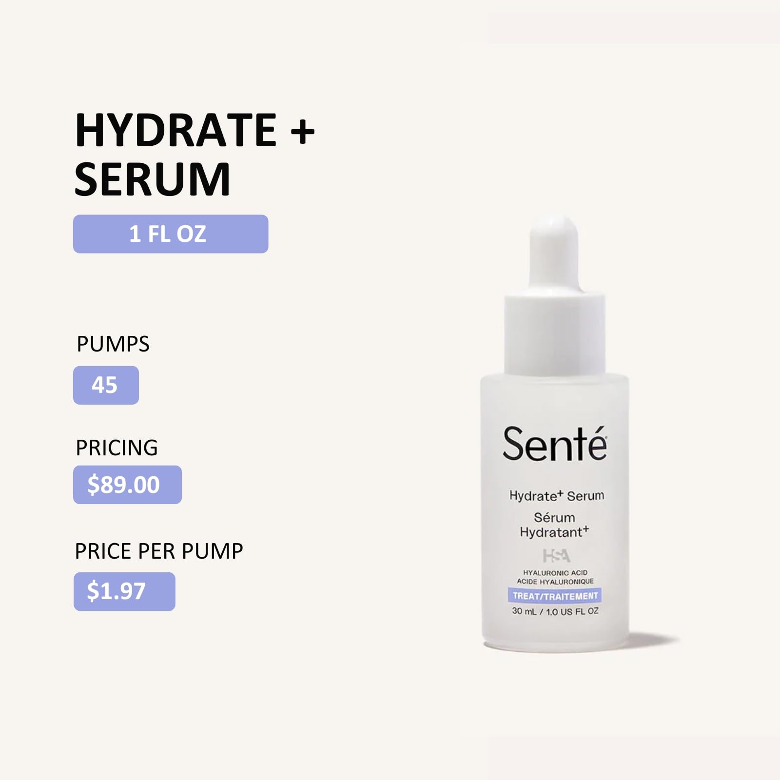 Application matin et soir du Senté Hydrate+ Serum pour peau rafraîchie.