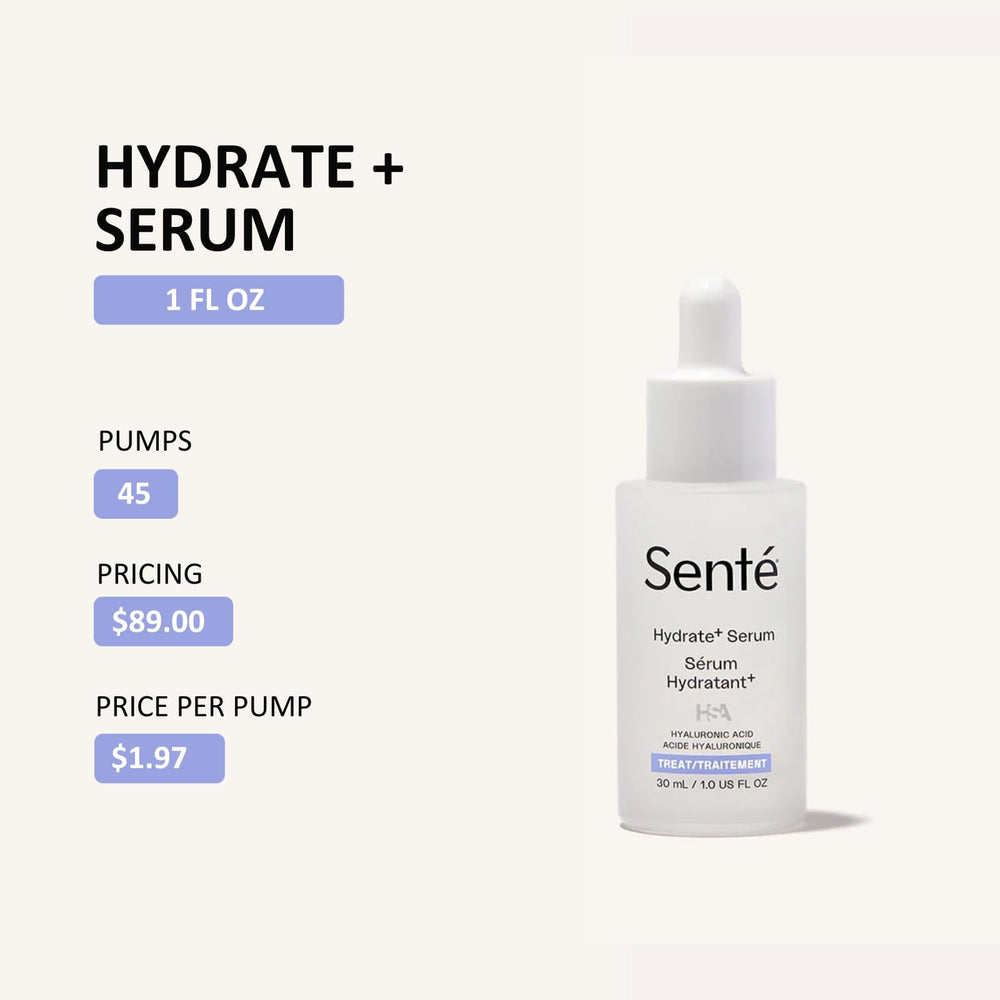 Application matin et soir du Senté Hydrate+ Serum pour peau rafraîchie.