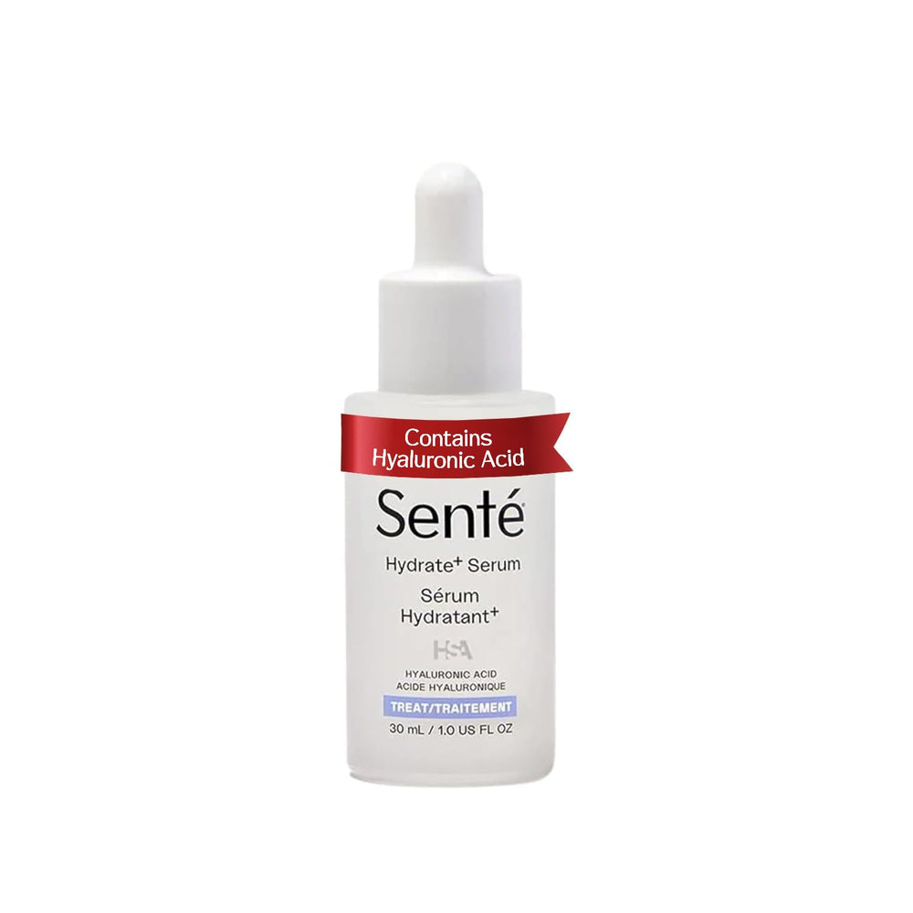 Senté Hydrate+ Serum dans son flacon compact, hydratation durable.