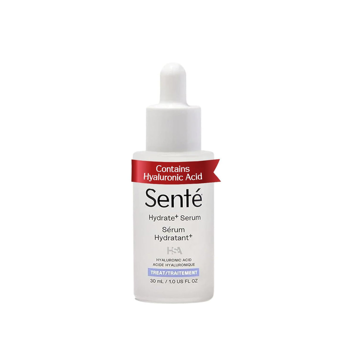 Senté Hydrate+ Serum dans son flacon compact, hydratation durable.