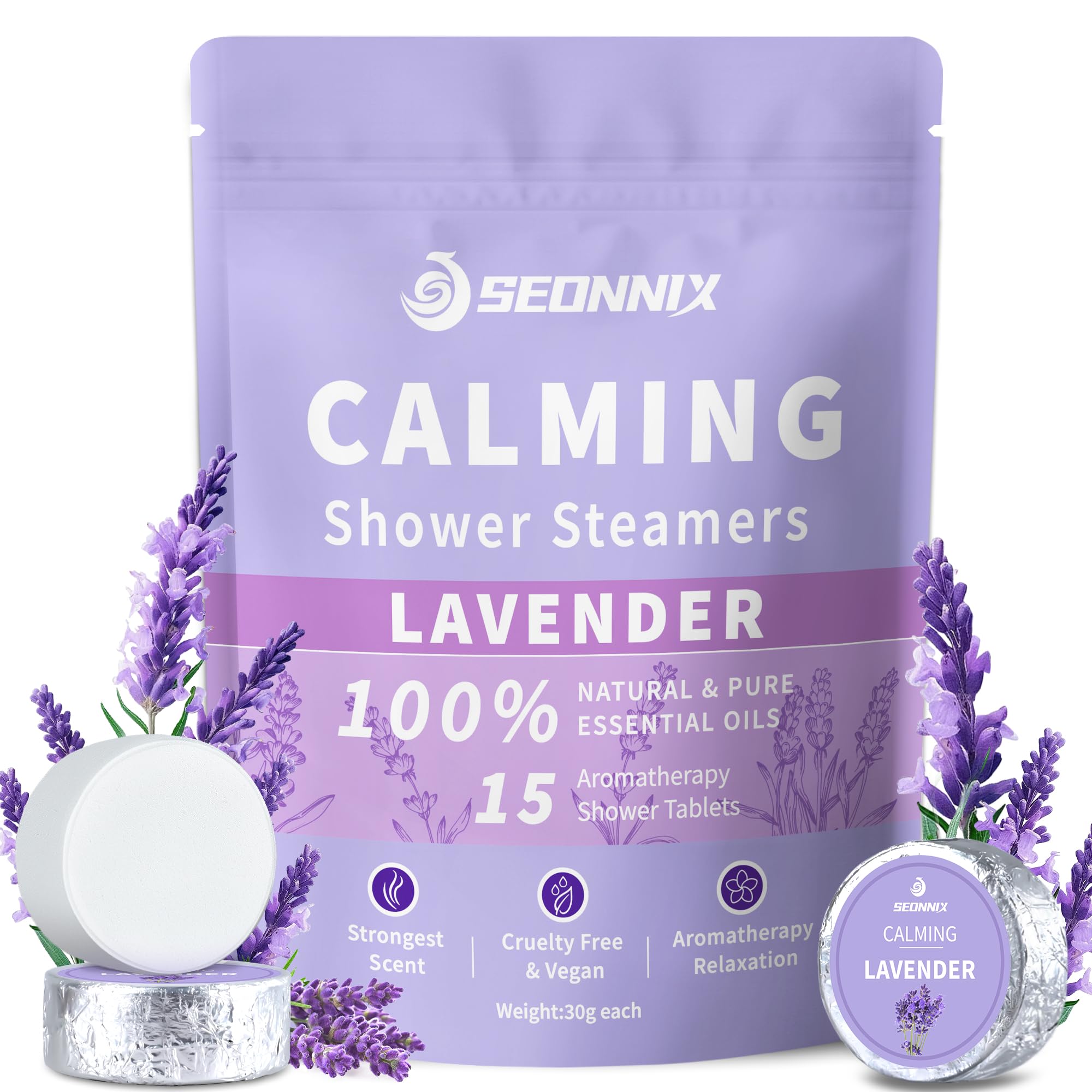 SEONNIX Bombes de douche Lavande – emballage pratique pour routine spa à domicile
