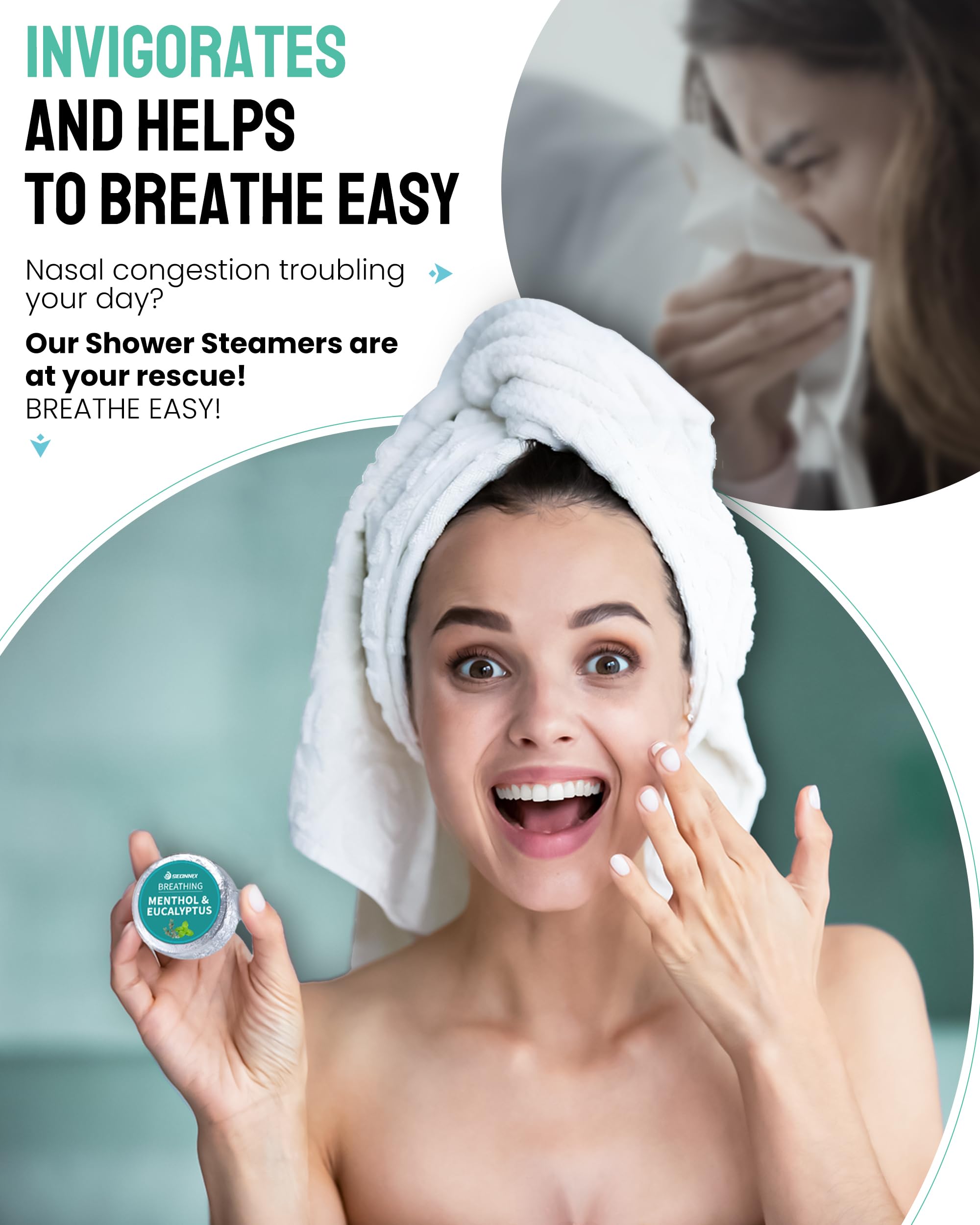 SEONNIX bombes-douche menthol-eucalyptus coffret cadeau spa à la maison.