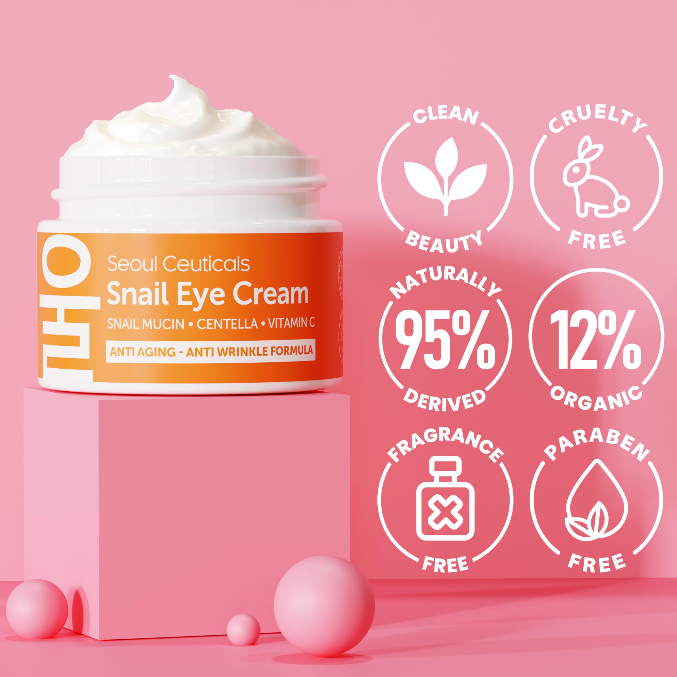 SeoulCeuticals crème yeux mucine escargot, aloe bio pour hydratation douce.