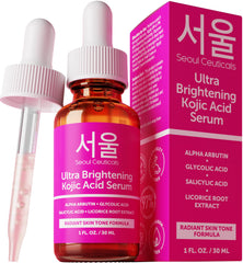 Sérum SeoulCeuticals en bouteille, flacon transparent, peut éclaircir le teint et unifier le visage.